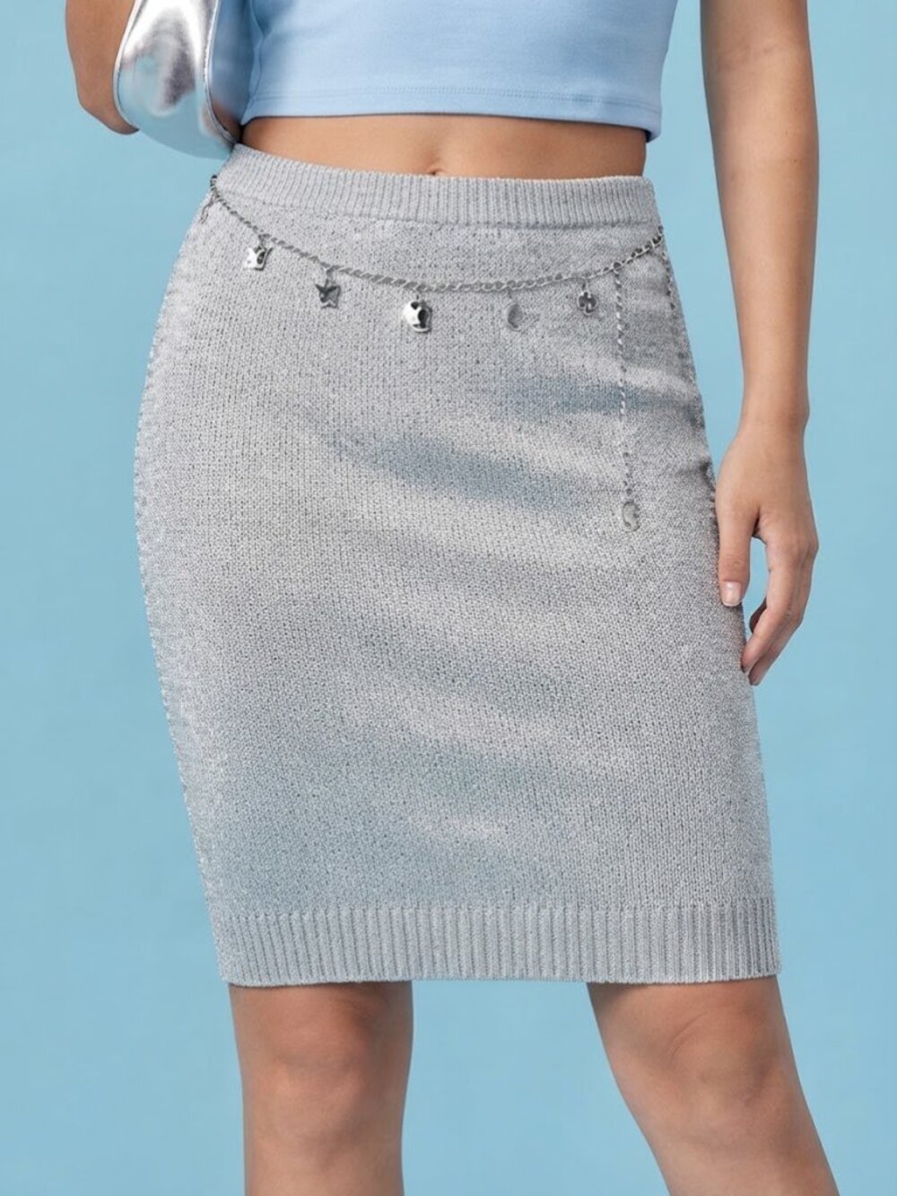 Vintage Silver Knit Mini Skirt